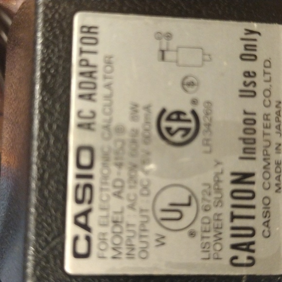 Casio AC Adapter For Electronic Calculator model AD-4150. ( OUTPUT 4.5V ) - Picture 2 of 3